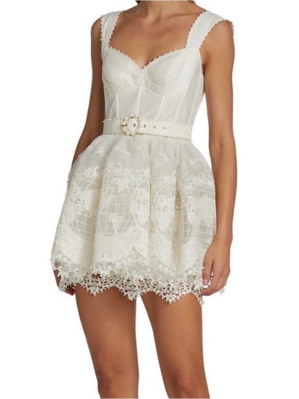 Zimmermann Ivory Lace Belted Sweetheart Mini Dress